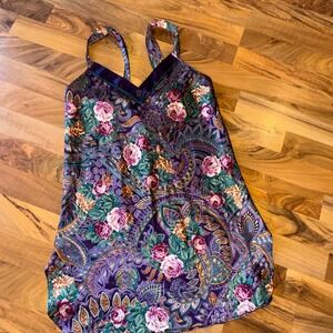 California‎ Dynasty Paisley Floral Print Nightgown Slip Dress Midi Purple Medium